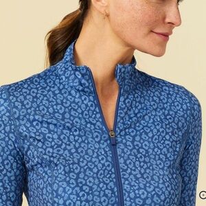 J. McLaughlin Blue Leopard-Print Zip Jacket
